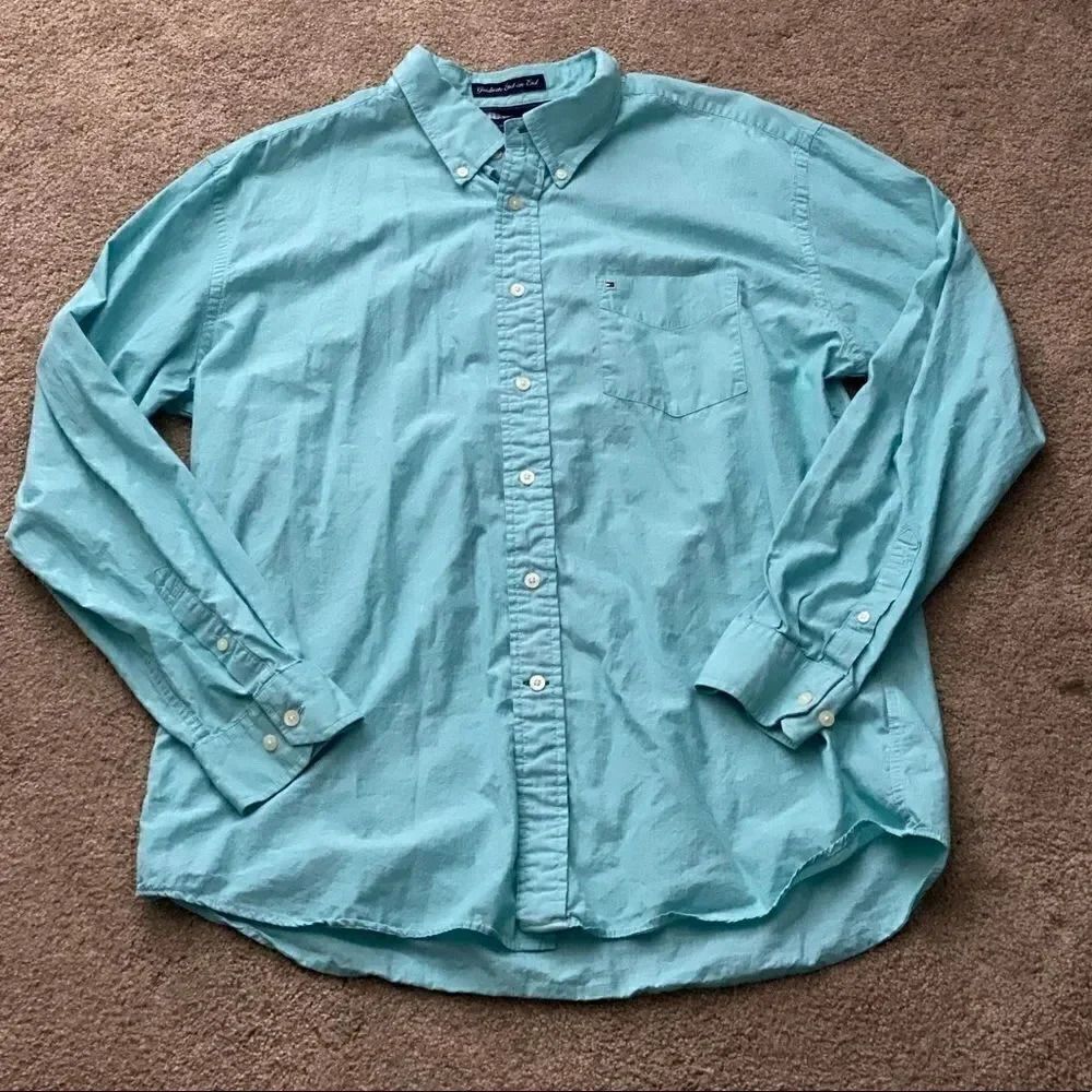 TOMMY HILFIGER seafoam blue button down shirt